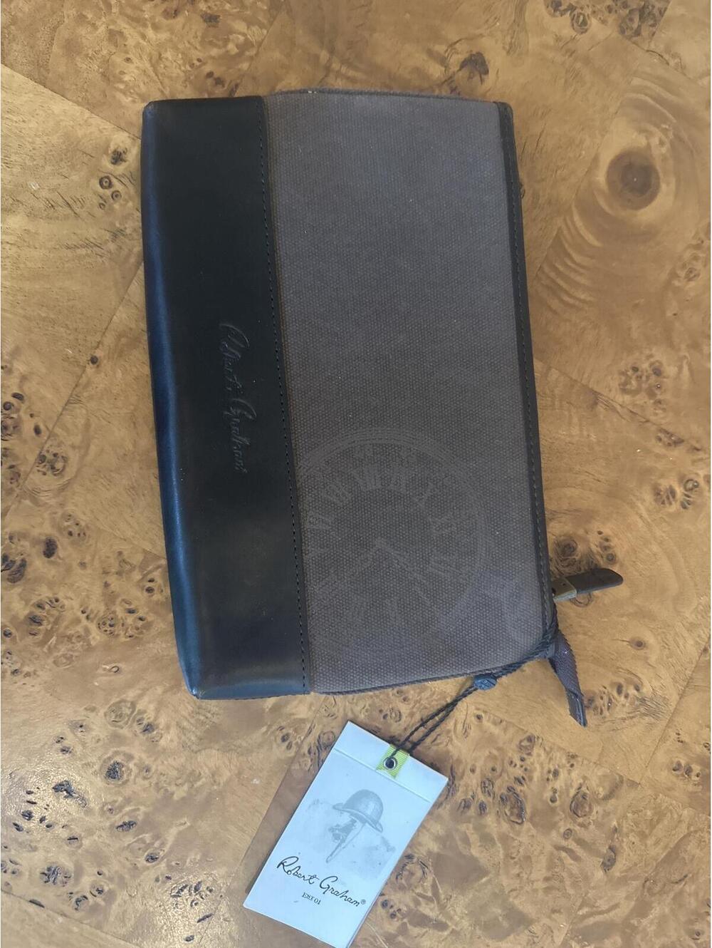 Robert Graham Canvas and Leather Zip Pouch with Clock Print